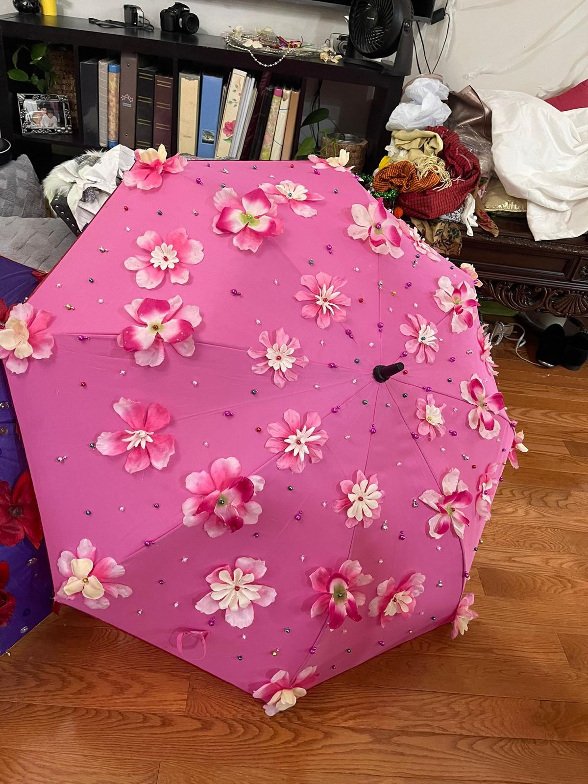 Hot pink floral umbrella with vibrant pink flowers